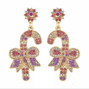 Christmas Pink & Lavender Candy Cane Design with Bow Decor Dangle Earrings NWOT